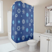 Rideaux De Douche flocons de Noël sur fond bleu (En situation)