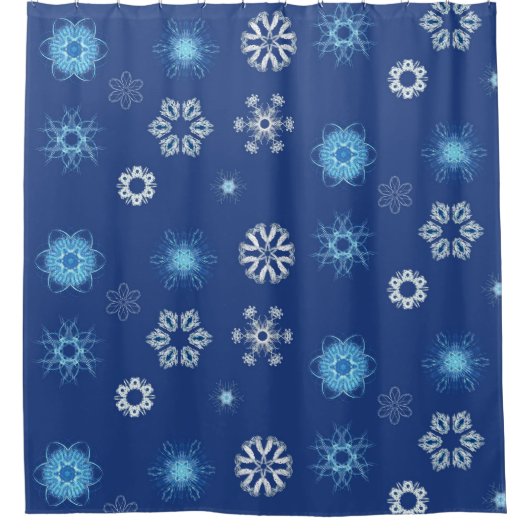 Rideaux De Douche flocons de Noël sur fond bleu (Devant)