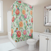 Rideaux De Douche Floral Birds Pattern on Mint Background (11) (En situation)