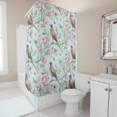 Rideaux De Douche Floral Birds Pattern on Mint Background (2) (En situation)