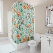 Rideaux De Douche Floral Birds Pattern on Mint Background (6) (En situation)