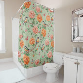 Rideaux De Douche Floral Birds Pattern on Mint Background (7) (En situation)