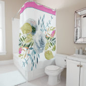 Rideaux De Douche Floral bleu et rose (En situation)