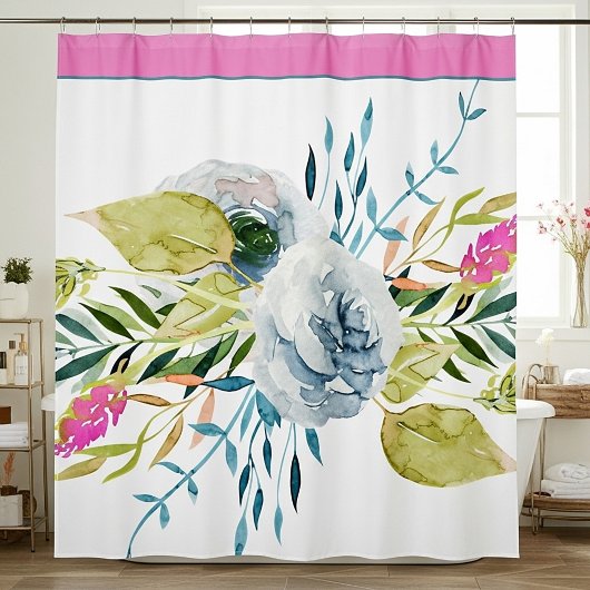 Rideaux De Douche Floral bleu et rose
