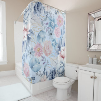 Rideaux De Douche Floral Bleu Et Rose Marine