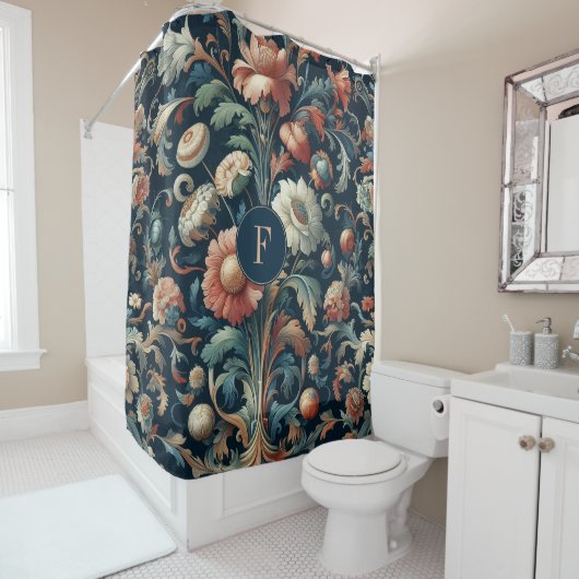 Rideaux De Douche Floral bleu marine (En situation)