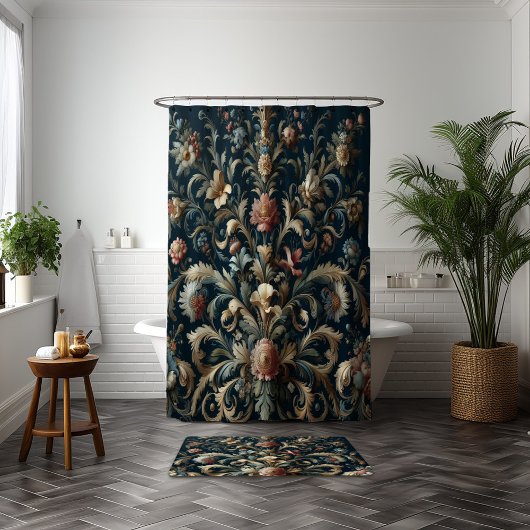 Rideaux De Douche Floral bleu marine