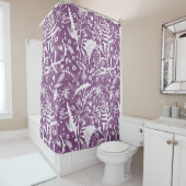 Rideaux De Douche Floral botanique violet et blanc (En situation)
