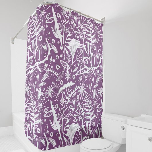 Rideaux De Douche Floral botanique violet et blanc