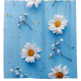 Rideaux De Douche Floral Daisy Motif - Bleu clair