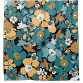 Rideaux De Douche Floral Doodles Aqua Teal Mustard Black White (Devant)