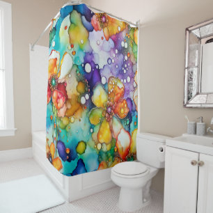 Rideaux De Douche Floral et bulles Abstraites