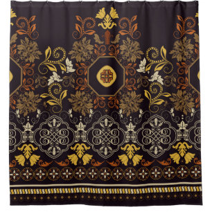 Rideaux De Douche Floral Indien : Coloré Foncé Sans Fil.
