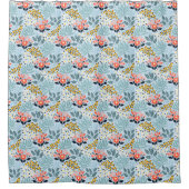 Rideaux De Douche Floral moderne sur bleu (Devant)