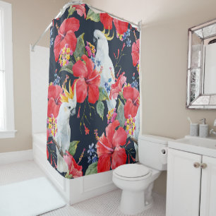 Rideaux De Douche Floral Motif tropical Hibiscus Cockatoo
