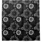 Rideaux De Douche Floral noir et blanc rétro (Devant)