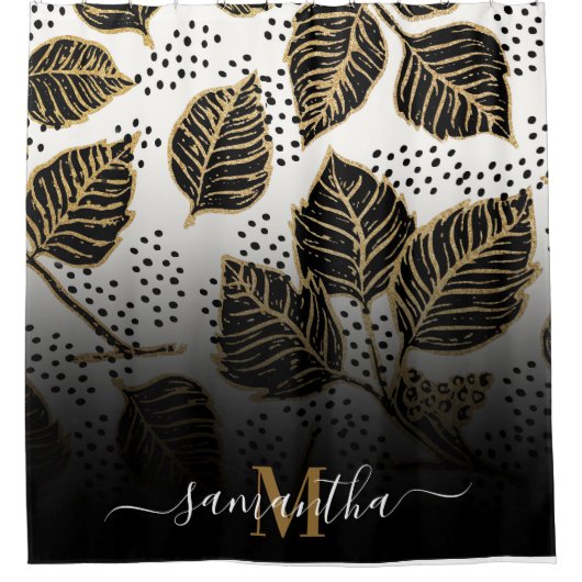 Rideaux De Douche Floral noir et doré (Devant)