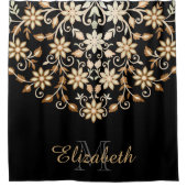 Rideaux De Douche Floral noir et or élégant (Devant)