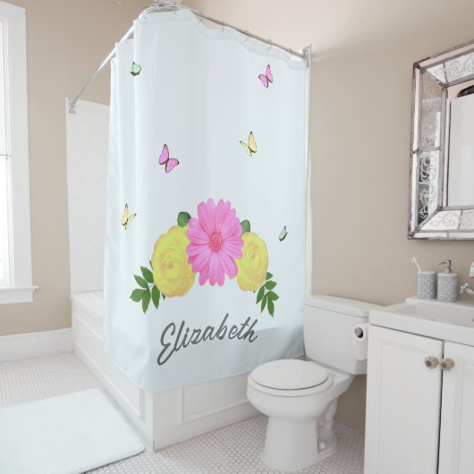 Rideaux De Douche Floral papillon (En situation)