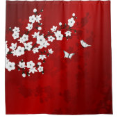 Rideaux De Douche Floral Red White Cherry Blossom Oriental (Devant)