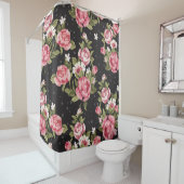 Rideaux De Douche floral, roses, rouge, noir, arrière - plan, chic (En situation)