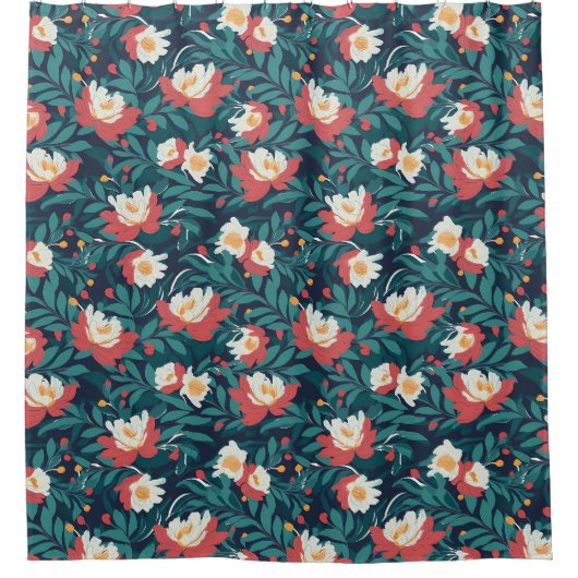 Rideaux De Douche Floral rouge et blanc (Devant)