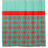 Rideaux De Douche Floral rouge et turquoise (Devant)