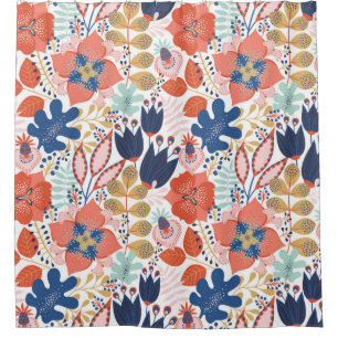 Rideaux De Douche Floral seamless pattern on white. Abstract backgro