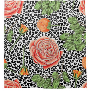 Rideaux De Douche Floral tendance Empreinte de léopard chic Orange R