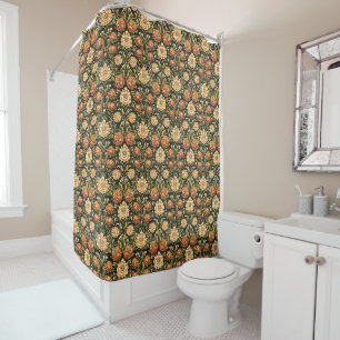 Rideaux De Douche Floral traditionnel orange et vert