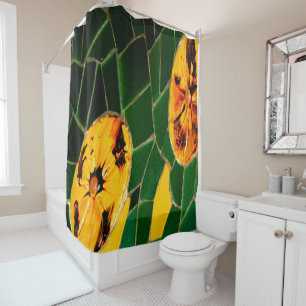 Rideaux De Douche Floral vert et jaune