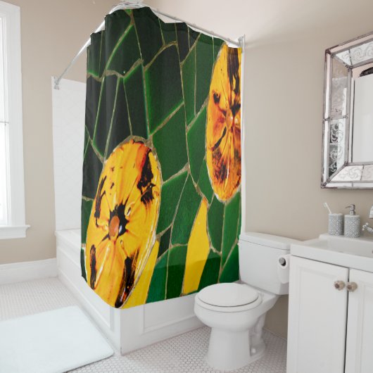 Rideaux De Douche Floral vert et jaune (En situation)