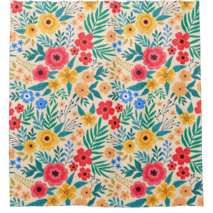 Rideaux De Douche Floral vintage, Petites Fleurs Colorées.
