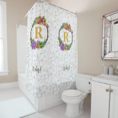 Rideaux De Douche Floral Wreath Initial Letter Monogram Name Marble (En situation)