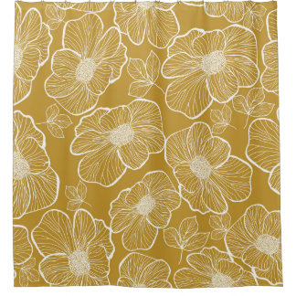 Rideaux De Douche Florale d'or monochrome : Abstrait sans fil