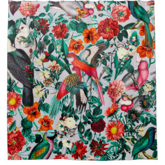 RIDEAUX DE DOUCHE FLORALE ET OISEAUX XIV-II
