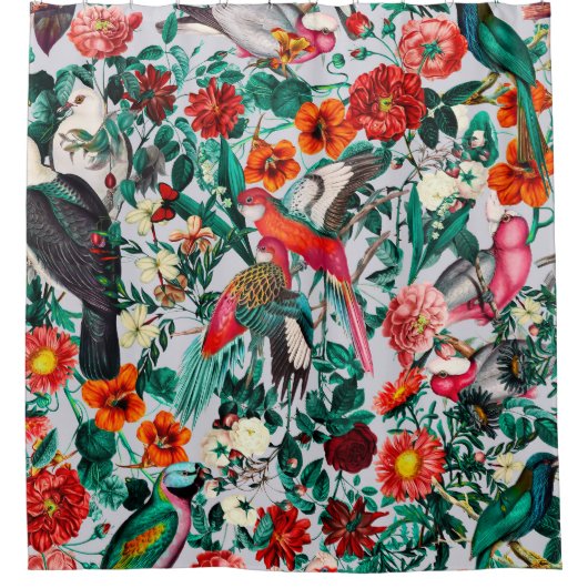 RIDEAUX DE DOUCHE FLORALE ET OISEAUX XIV-II (Devant)