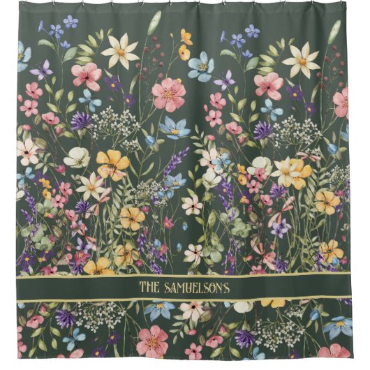 Rideaux De Douche Flore botanique élégante sur Sage Green (Devant)