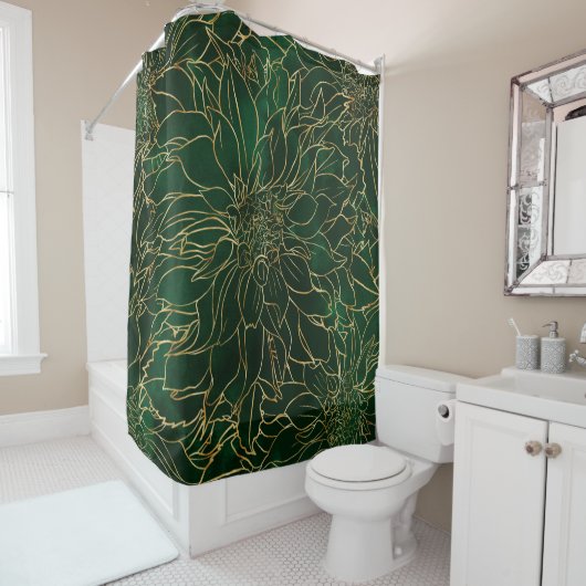 Rideaux De Douche Flore dorée et verte Dahlia (En situation)