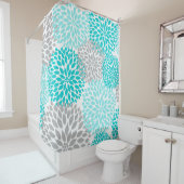 Rideaux De Douche Flore gris bleu turquoise (En situation)