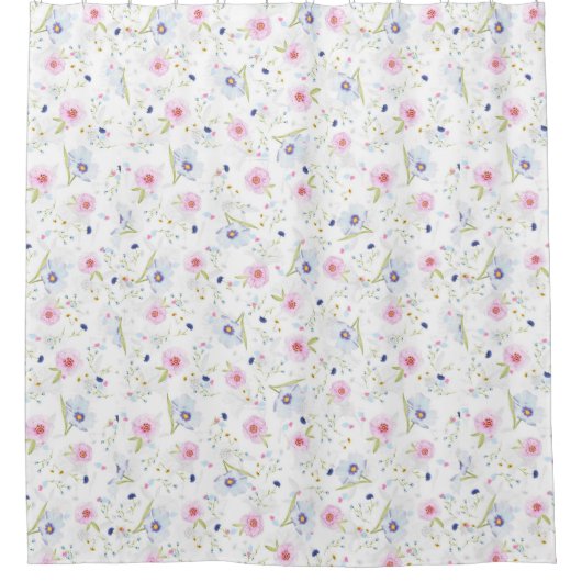 Rideaux De Douche Flore rose et bleue (Devant)