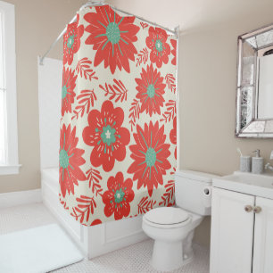 Rideaux De Douche Flore rouge Vintage rétros