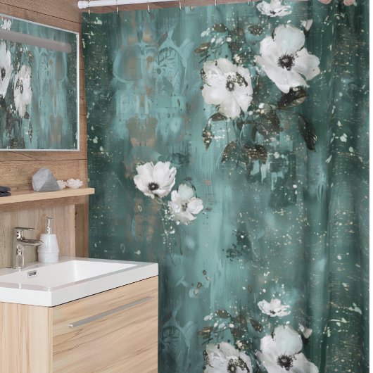 Rideaux De Douche Flore verte blanche à fleurs