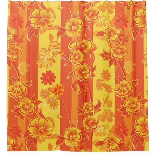 Rideaux De Douche Florence Floral jaune et orange (Devant)