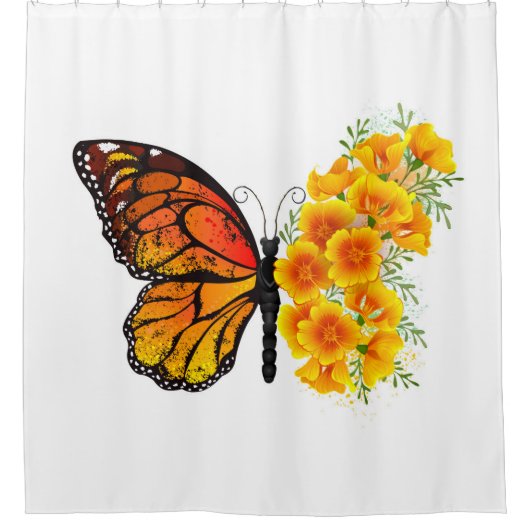 Rideaux De Douche Flower Butterfly with Yellow California Poppy (Devant)