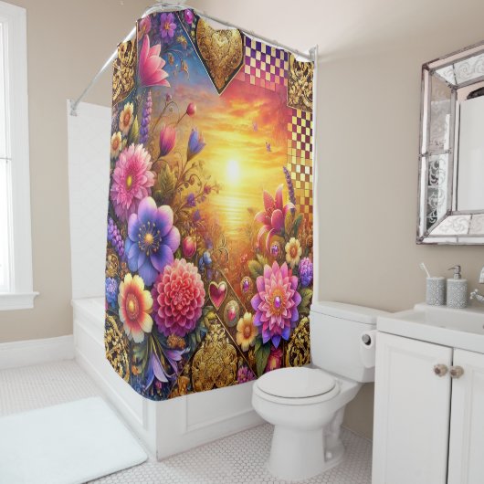 Rideaux De Douche Flower Design (En situation)