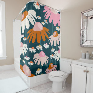 Rideaux De Douche Flower Market Stockholm Navy Bleu Retro Floral