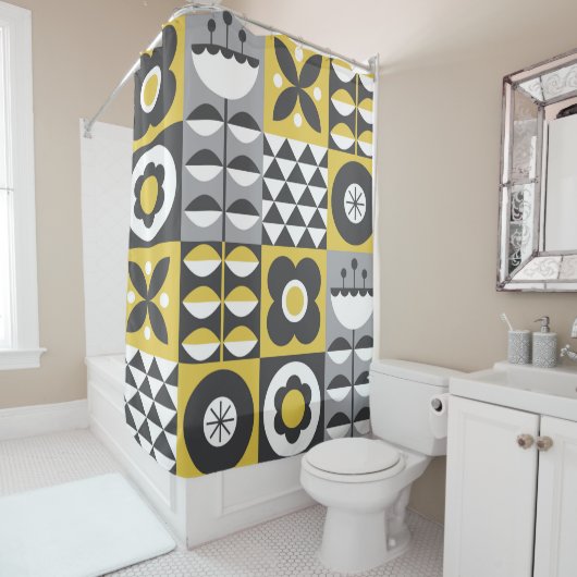 Rideaux De Douche Flower seamless pattern design. Scandinavian style (En situation)