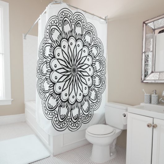 Rideaux De Douche Flowers mandala hand drawing (En situation)