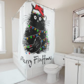 Rideaux De Douche Fluffmas Joyeux Chat Noir, Arbre De Noël Chat Lumi (En situation)